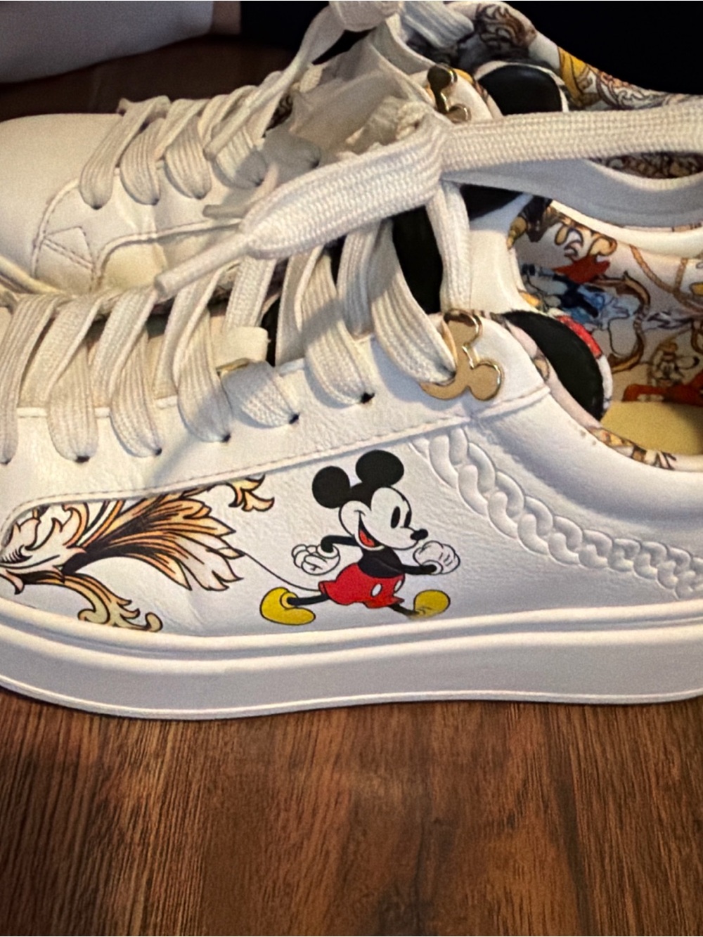 Aldo White Kids Mickey Mouse Graphic Sneakers with Yellow and Red Accents